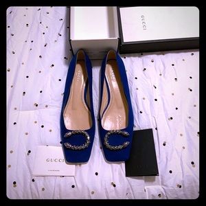 Gucci Blue Suede Dionysus Flat Hidden Wedge